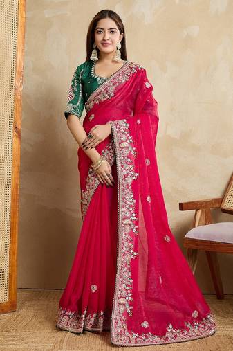 Red Party Wear Soft Fendy Tissue Saree