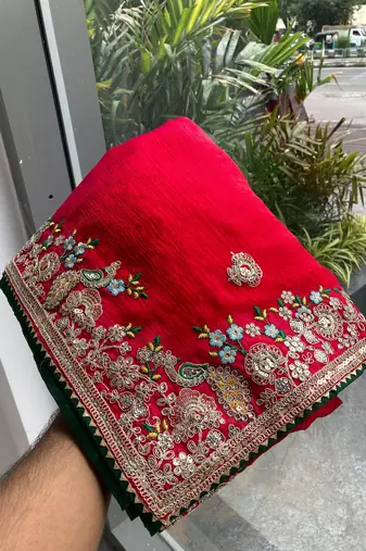 Red Party Wear Soft Fendy Tissue Saree