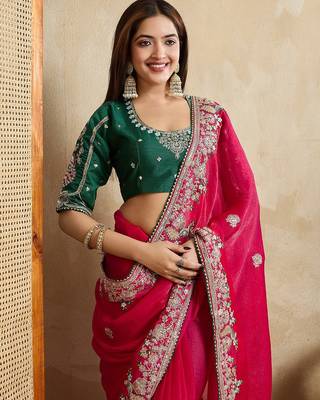 Red Party Wear Soft Fendy Tissue Saree 5