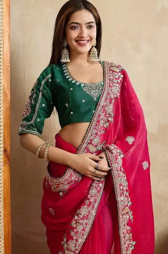 Red Party Wear Soft Fendy Tissue Saree