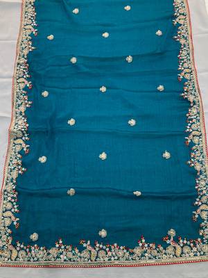 Teal Blue Party Wear Soft Fendy Tissue Saree 6