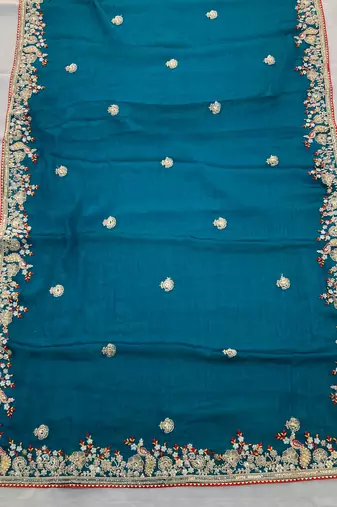 Teal Blue Party Wear Soft Fendy Tissue Saree