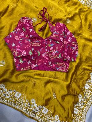 Party Wear Soft Rangoli Art silk with Embroidery saree 3