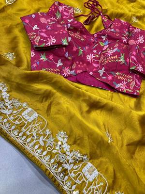 Party Wear Soft Rangoli Art silk with Embroidery saree 5