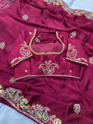 Magenta party wear Rangoli art silk saree 3