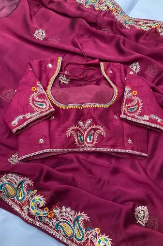 Magenta party wear Rangoli art silk saree