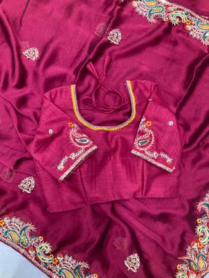 Magenta party wear Rangoli art silk saree 4