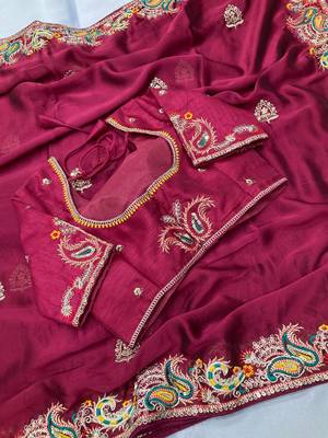 Magenta party wear Rangoli art silk saree 5