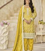 Organza gold crush sequins mustard designer salwar kameez