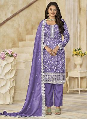 Organza sequins Work lavender purple salwar kameez 1