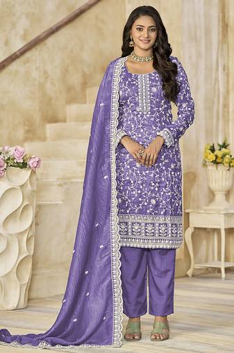 Organza gold crush sequins lavender purple designer salwar kameez