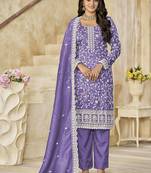 Organza gold crush sequins lavender purple designer salwar kameez