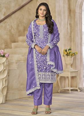 Organza sequins Work lavender purple salwar kameez 2