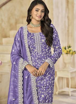 Organza sequins Work lavender purple salwar kameez 3