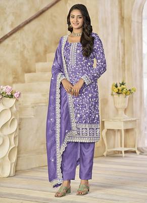 Organza sequins Work lavender purple salwar kameez 4