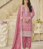 Organza gold crush sequins rose pink designer salwar kameez