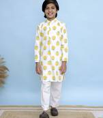 White printed cotton kurta pyjama
