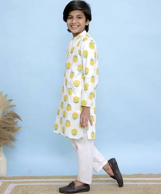 White printed cotton kurta pyjama 2