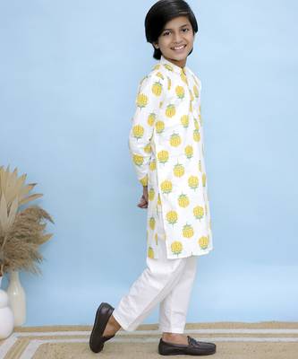 White printed cotton kurta pyjama 3