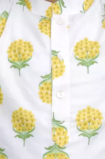 White printed cotton kurta pyjama