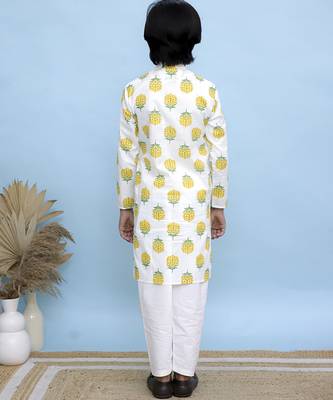 White printed cotton kurta pyjama 5