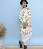 White printed cotton kurta pyjama