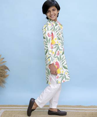 White printed cotton kurta pyjama 2