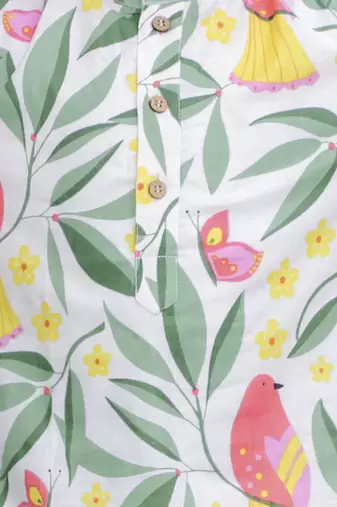 White printed cotton kurta pyjama