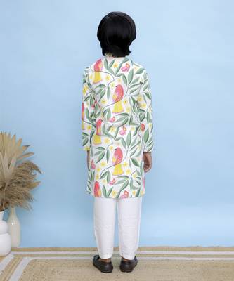 White printed cotton kurta pyjama 4