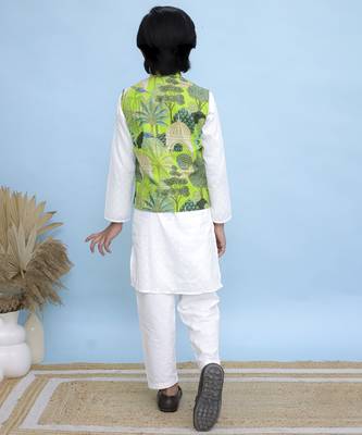 White printed cotton nehru jacket set 5