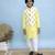 Yellow printed cotton nehru jacket set