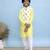 Yellow printed cotton nehru jacket set