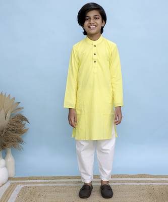 Yellow printed cotton nehru jacket set 5