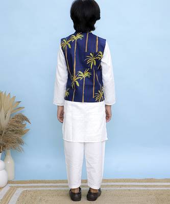 White printed cotton nehru jacket set 3
