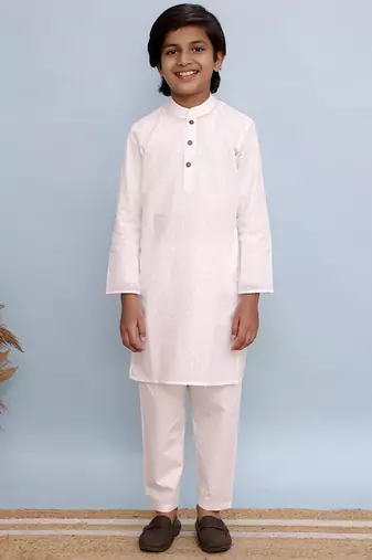 White printed cotton nehru jacket set