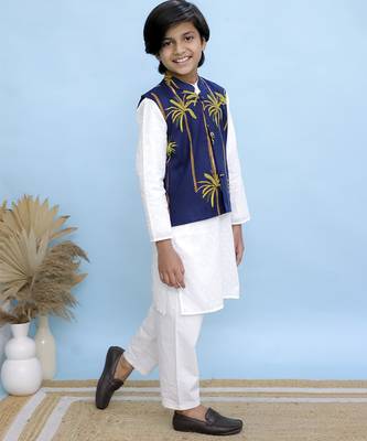 White printed cotton nehru jacket set 5
