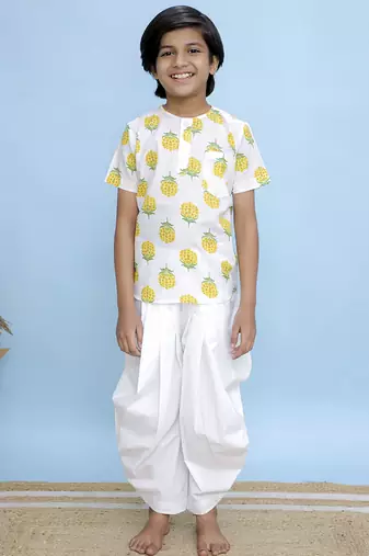 White printed cotton kurta
