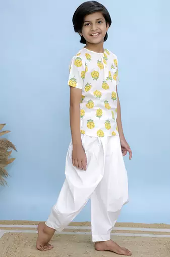 White printed cotton kurta