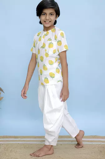 White printed cotton kurta