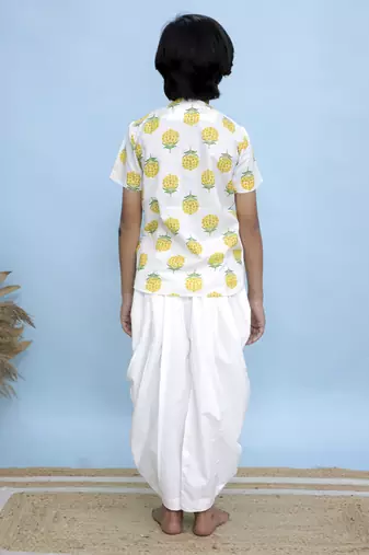 White printed cotton kurta