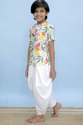 White printed cotton kurta