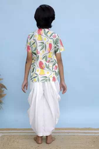 White printed cotton kurta