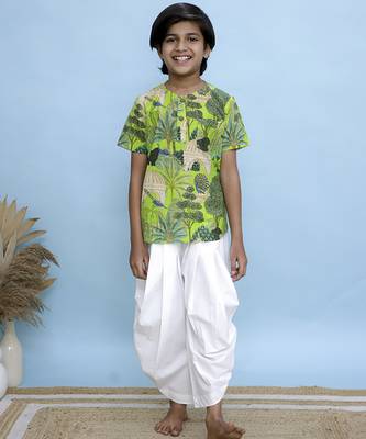 Green printed cotton kurta 1