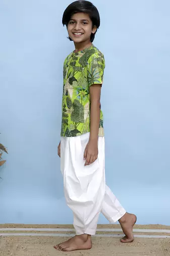 Green printed cotton kurta