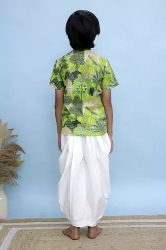 Green printed cotton kurta
