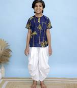 Navy blue printed cotton kurta