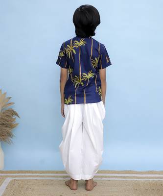 Navy blue printed cotton kurta 2