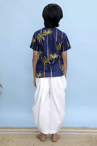 Navy blue printed cotton kurta
