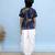 Navy blue printed cotton kurta