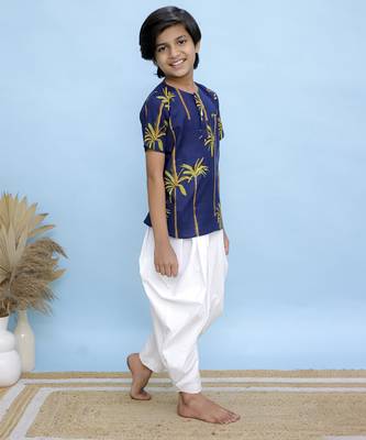 Navy blue printed cotton kurta 3